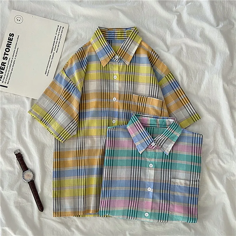

EBAIHUI Vintage Striped Printed Casual Women Blouse Ladies Half Sleeve Turn Down Collar Office Work Fashion 2021 Summer Tops