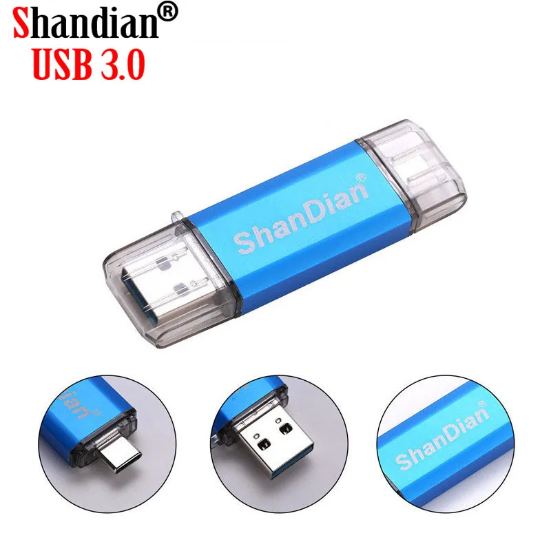 SHANDIAN Metal Custom LOGO USB 3.1 Type-C usb flash drive 3.0 64GB Pendrive 32GB memory Stick 16GB for Phones Micro card | Компьютеры и