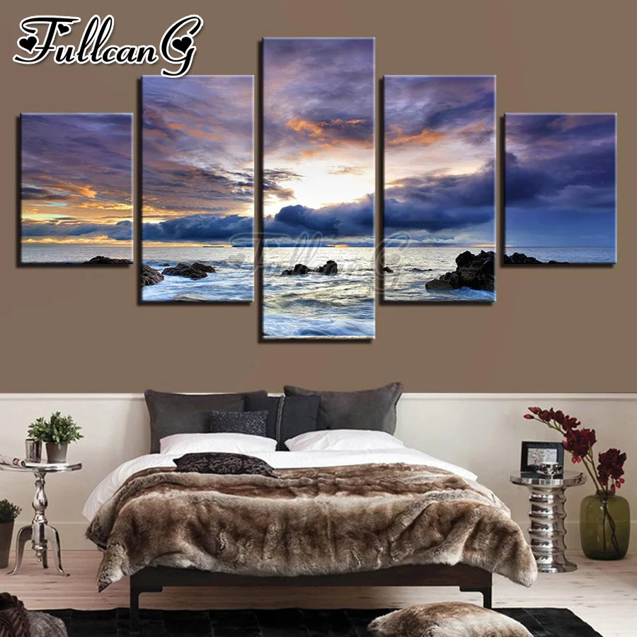 

FULLCANG Natural Stormy scenery 5 piece diy diamond painting full square round drill mosaic embroidery sale home decor FC2951