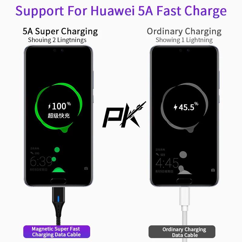 5А Магнитный кабель Micro usb type C светодиодный супер быстрый зарядный кабель для iPhone samsung huawei Xiaomi Android телефонный кабель 1 м