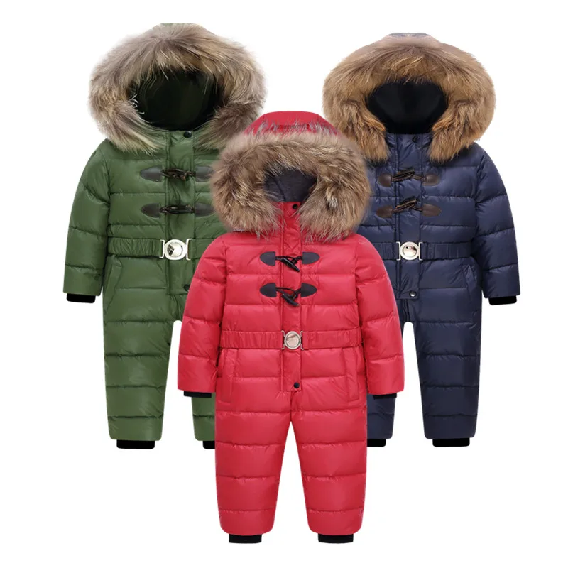 Russia Winter -30 jumpsuit kids winter snowsuit 12M-4T Baby jumpsuit Down Jackets warm overall down coats boys girl Kids clothes