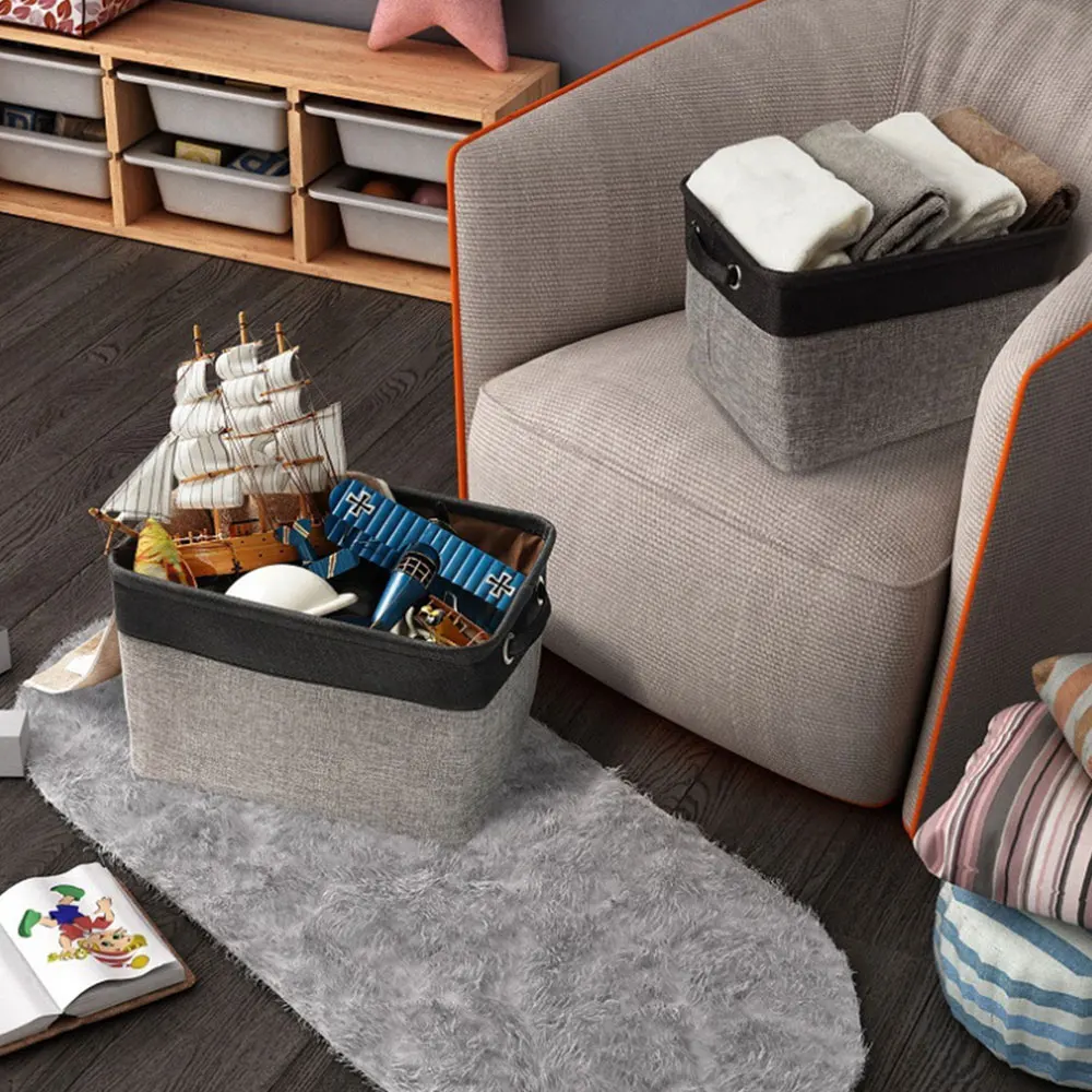 

2pcs Cotton Storage Basket Folding Storage Box Washable Toy Storage Baskets Household Clothes Sorting Box Storage Baskets