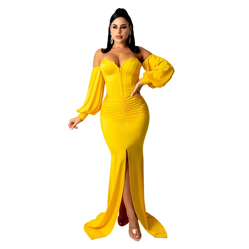 

Bonnie Forest Fashion Lantern Sleeve Corest Slit Long Maxi Dress Womens Sexy Off Shoulder Party Dress Special Occasion Outfits
