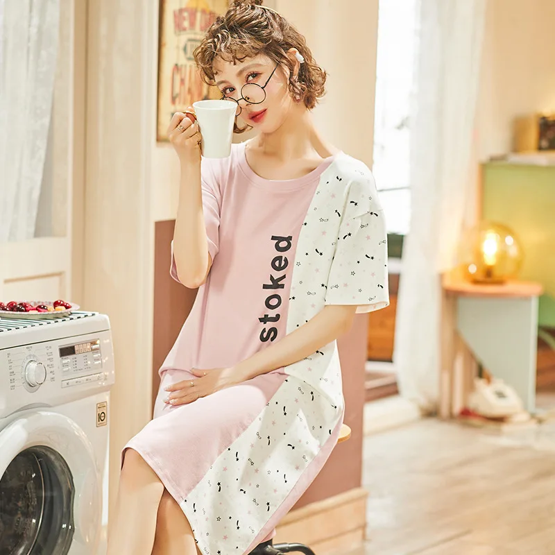 

2021 Womens Cartoon Nightgowns Sleepshirts Sleepwear Girl's Cute Printed Night Dress Short Sleeve Plus Size Nightwear Home Dress