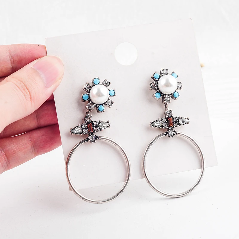 Массивные серьги из смолы акриловый жемчуг синий кристалл Винтажные для женщин