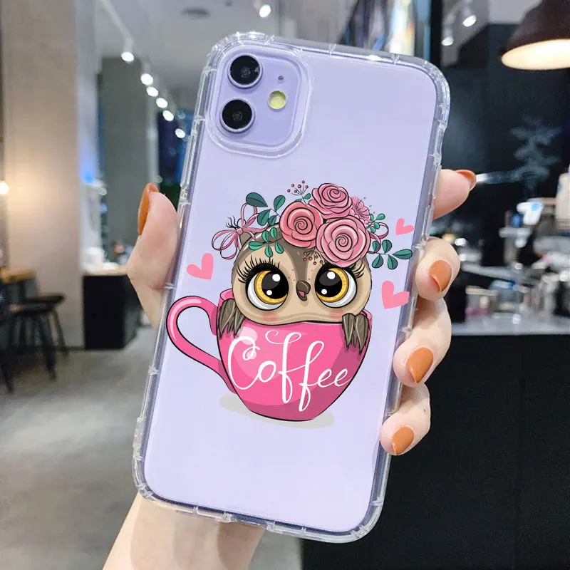 PUNQZY Прозрачный чехол для телефона с милыми животными iPhone 14 11 12 13 PRO Max XR XS 7 8 PLUS
