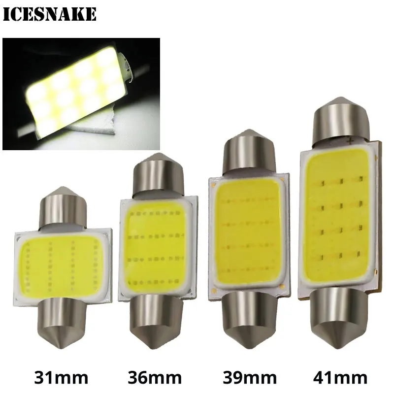 

10 pcs C5W LED COB 12 Chips SMD Bulbs 31mm 36mm 39mm 41/42mm Car Festoon Light Auto Interior Dome Light Lamps 12V White