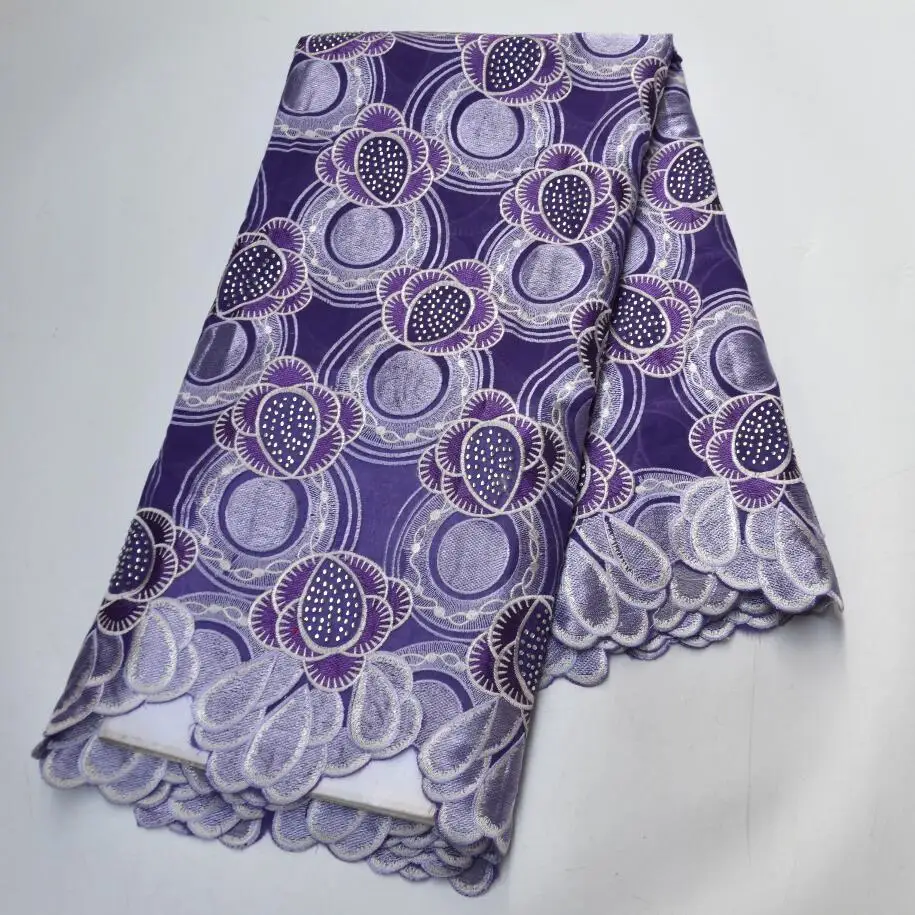 

Free Shipping purple High quality wedding lace African Fabric 5 Yards 100% Cotton Swiss Voile Lace-S002