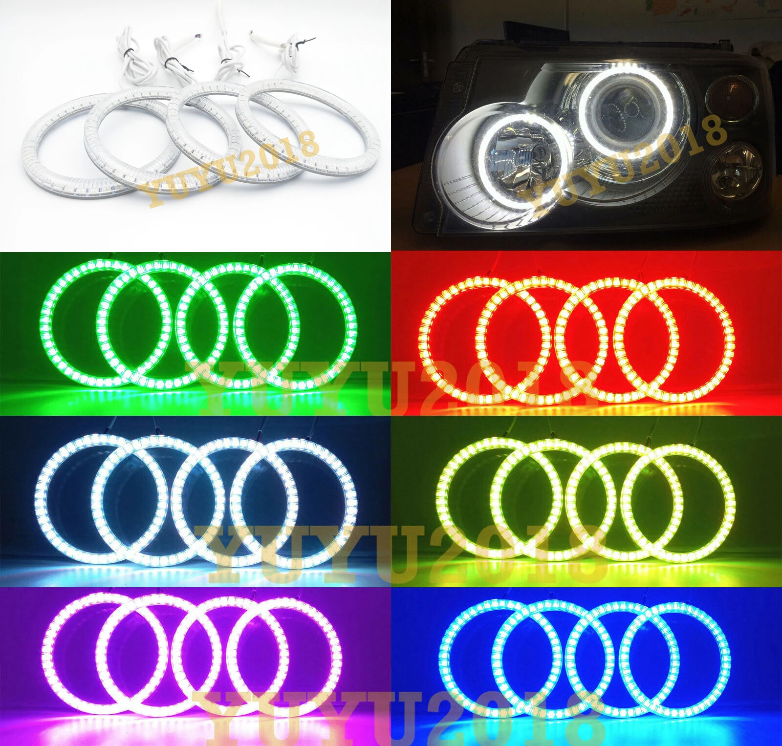 Цветная (RGB) гало кольца комплект для Land Rover Range 2006 2009 ксенон светодиодный Ангел