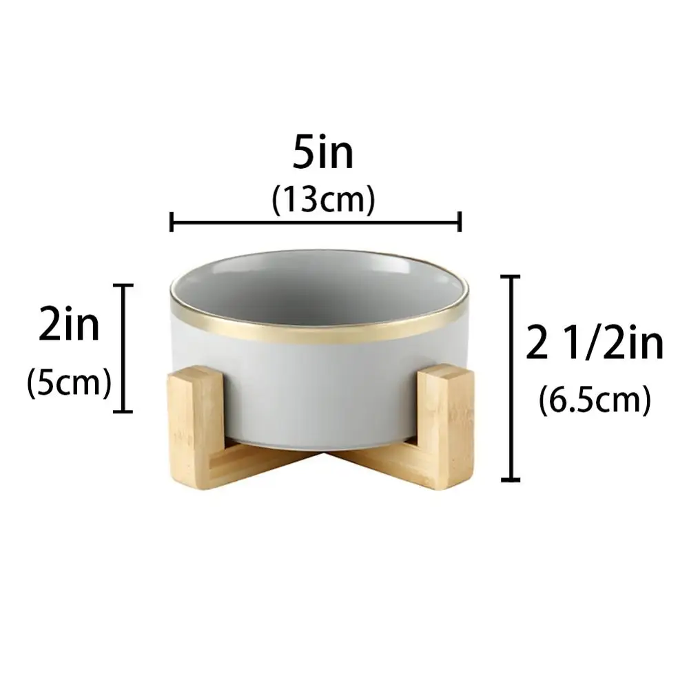 gray 5inch Керамический повышенный поднятый миска для кошки с деревянной подставкой без разлива корма для домашних животных Кормушка для воды кошки маленькие собаки - Цвет: gray 5inch