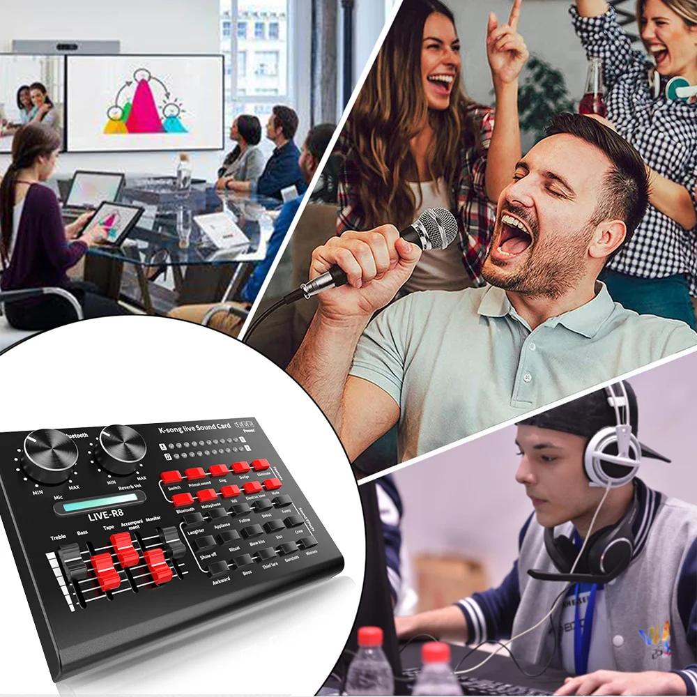 

R8 Live Sound Card Set Anchor Equipment Recording Voice Changing Mobile Phone Computer Universal Microphone Karaoke Accessories