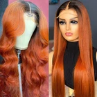 Имбирные кружевные передние парики из человеческих волос, прямые волосы с эффектом омбре, оранжевый парик на сетке спереди, бразильские человеческие волосы, 180% волнистые волосы, парики на 4x4