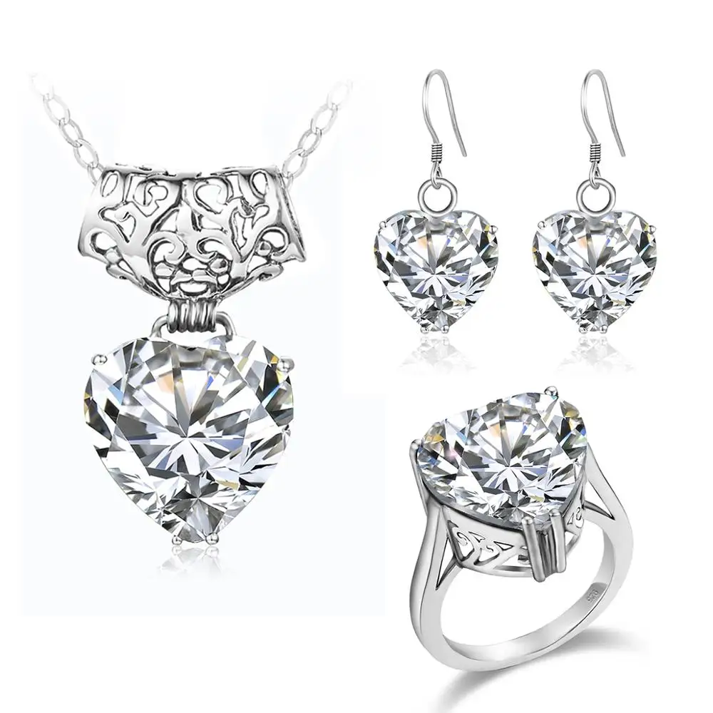 

Свадебные Ювелирные наборы для женщин Романтика свадебное кольцо серьги подвеска Циркон в форме сердца модные роскошные серебряные ювелир...