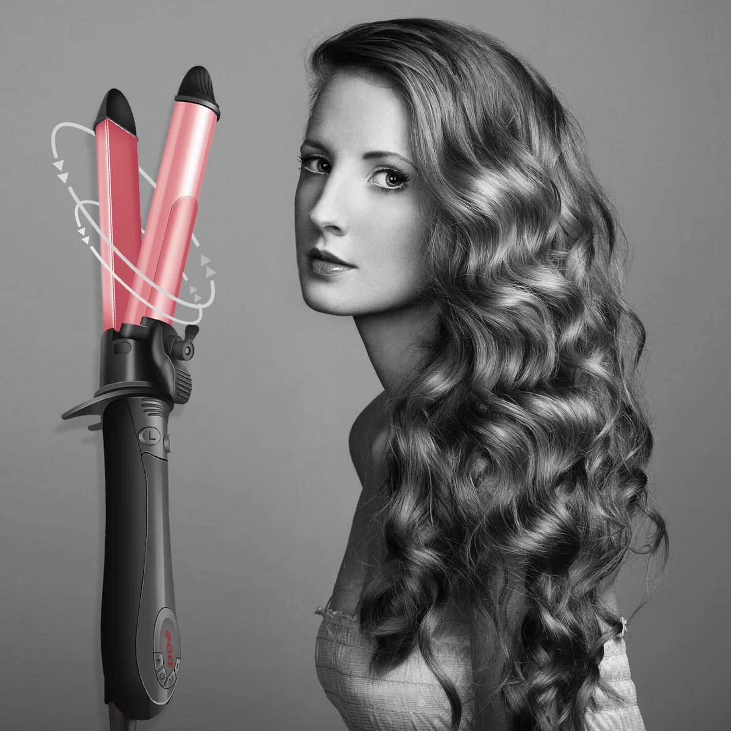 

Temperature Setting Electric Hair Curler Long Curling Tong Wand Professional Hair Curling Iron LCD Screen