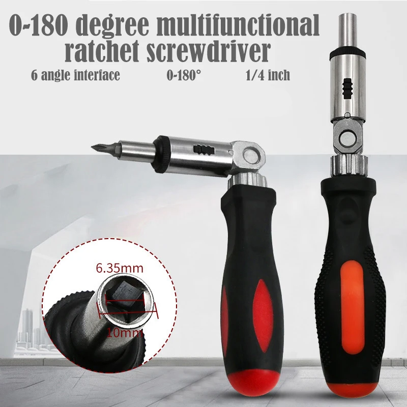 

180 Degree Adjustable Ratchet Screwdriver 1/4 Inch Hex Wrench Screwdriver Sockets
