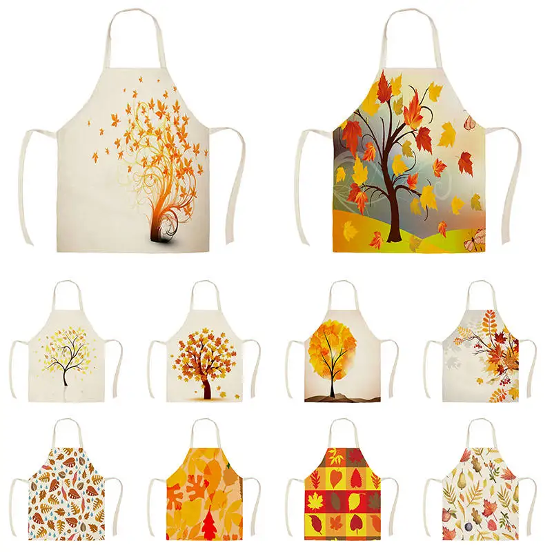 

Nordic Autumn Yellow Leaf Sycamore Leaves Decor Sleeveless Cotton Linen Aprons for Men Women Home Cleaning Tools WQZY592