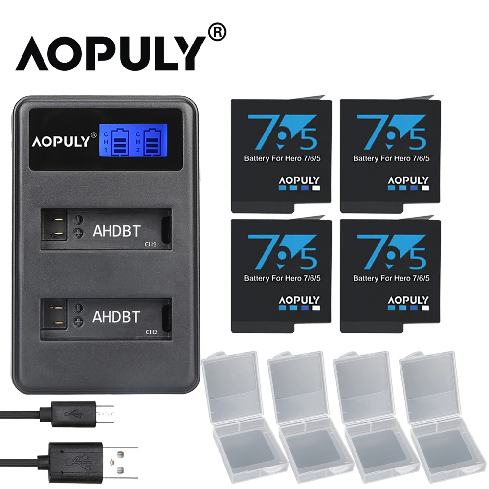 

Оригинальный Aopuly для экшн-Камеры GoPro Hero 5 GoPro 7 черный Bateria AHDBT 501 Батарея для спортивной экшн-камеры Go Pro Hero 5 6 7 Hero 7 Black Камера аксессуары
