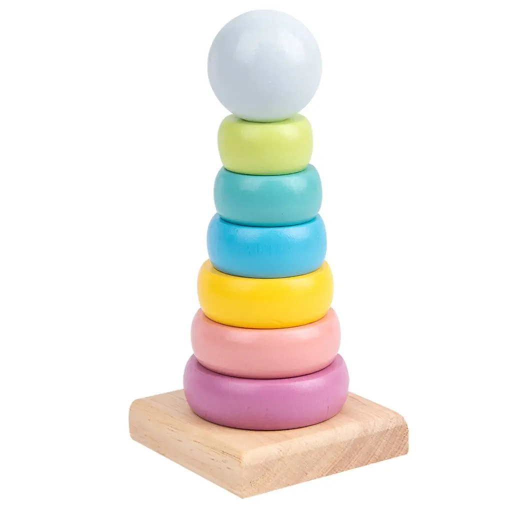 

Rainbow Stacking Ring Tower Blocks Warm Color Wood Toddler Toy Baby Montessori Enlightenment educational Toys Infant Toys