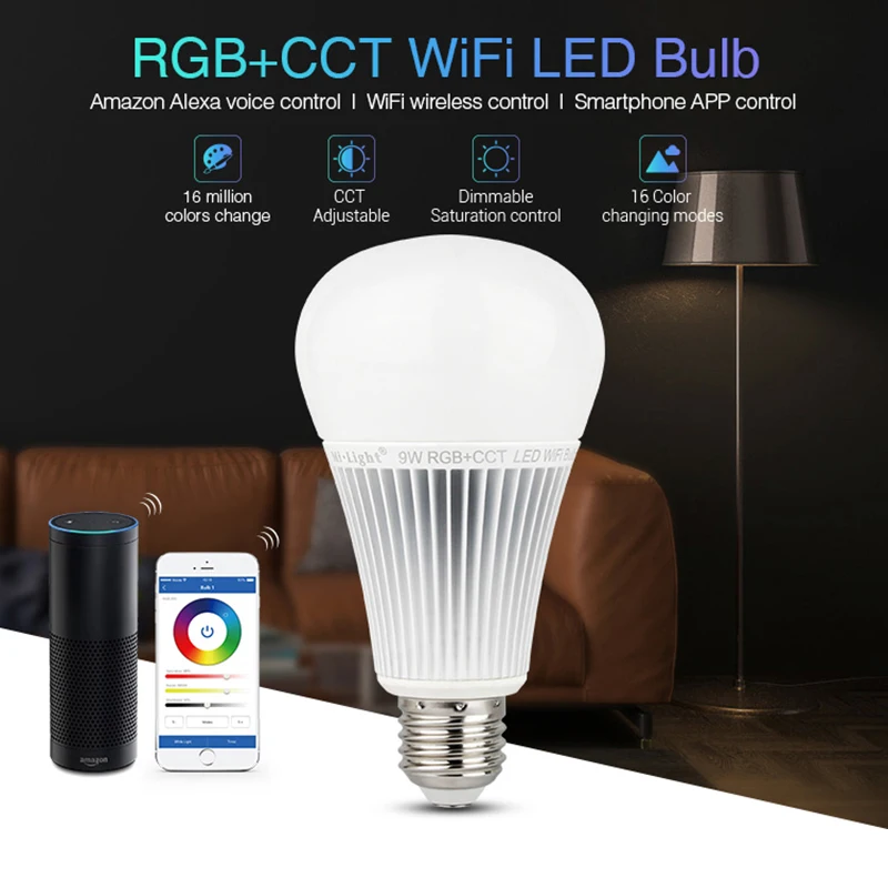 Светодиодная лампа Mi light YB1 9 Вт Wi-Fi RGB + CCT 2 4G беспроводная AC100-240V 2700-6500K с