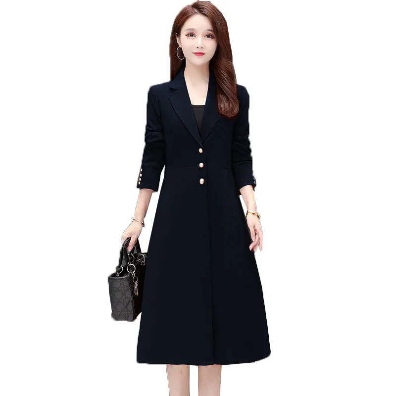 

2021Middle-Aged Women Windbreaker 4XL Spring Autumn Overcoat Female High-End Long Trench Coat Fashion Mom Coats With Lined D831