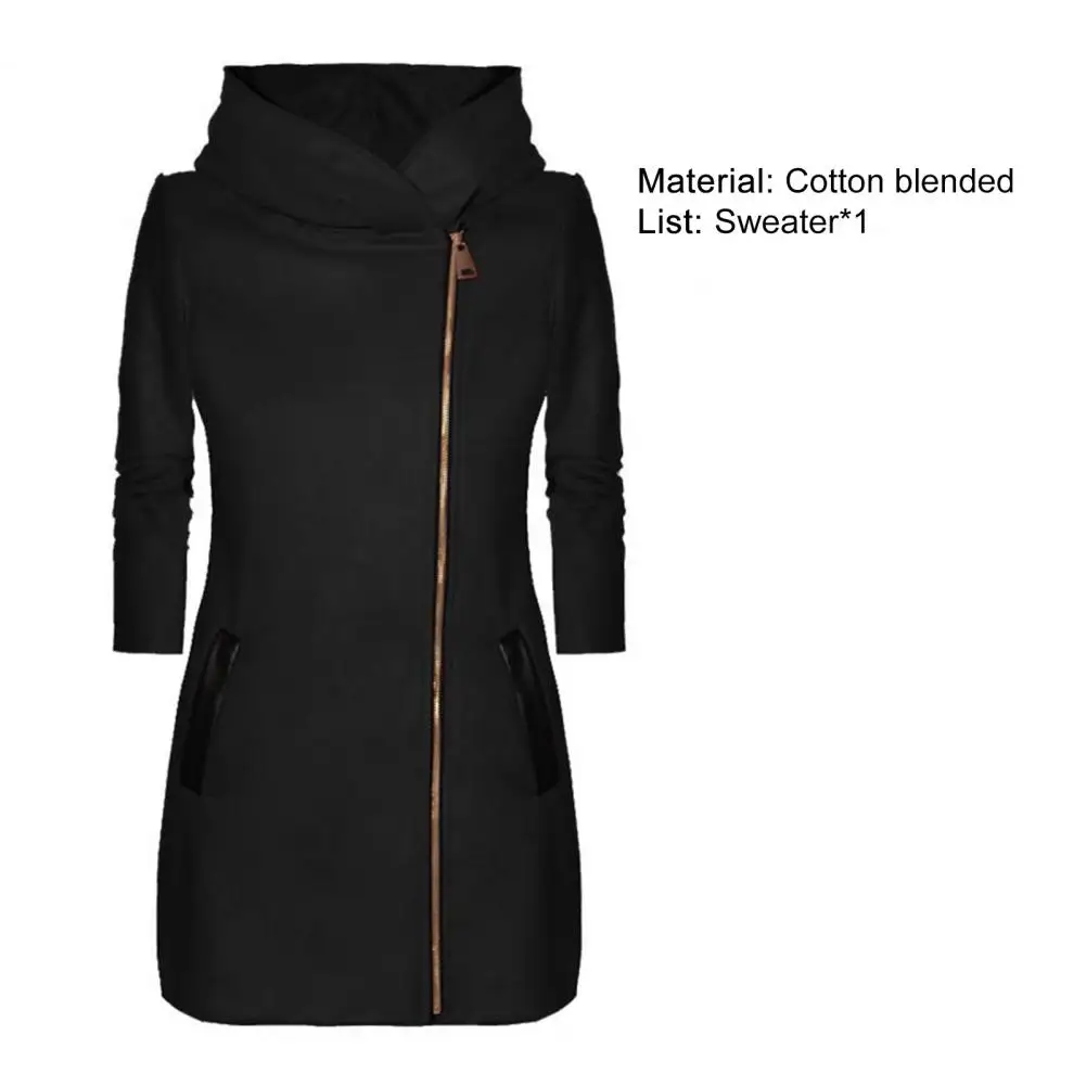 Женские толстовки с боковой молнией однотонная осенне-зимняя длинная