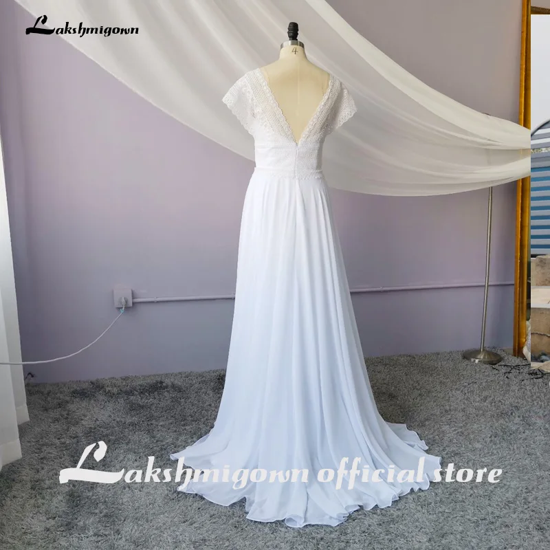 Lakshmigown сексуальный v образный вырез шифоновая Пляжные Свадебные платья кружевные