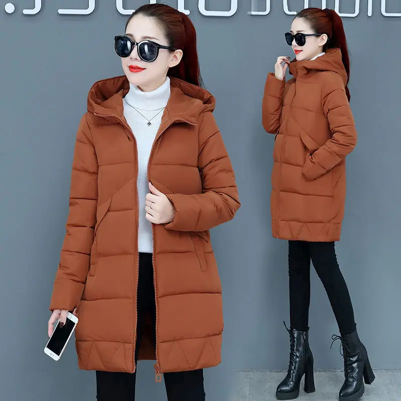 

Off season cotton padded clothes women's middle long 2020 latest thickened Korean large loose hooded cotton padded clothes
