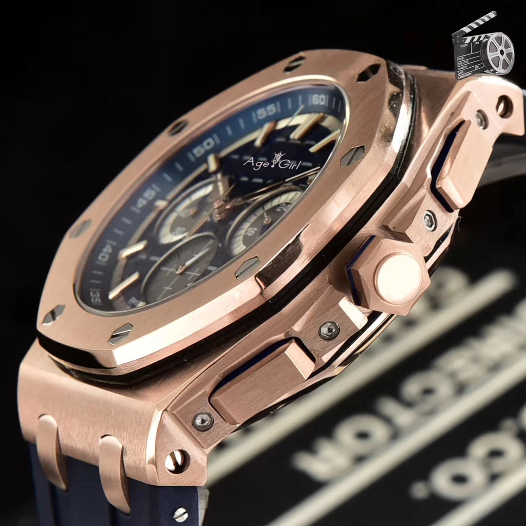 

Classic new Men Stopwatch Sapphire Silver Black Grey Rose Gold Blue Rubber Chronograph Stainless Steel Sport Limited Watch
