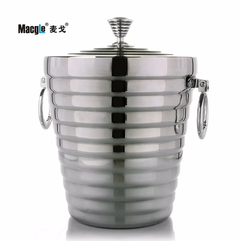 

304 1L/2L Stainless Steel Ice Bucket Portable Double Wall Insulated with Lid Hotel wine Champagne whiskey Beverage beer tools MJ