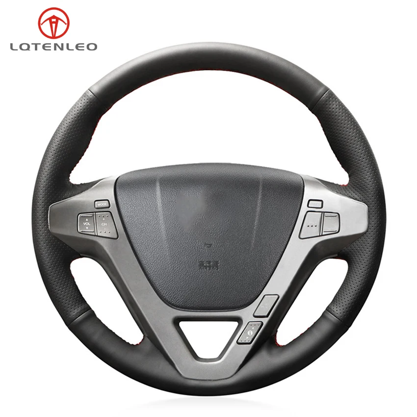 LQTENLEO Black Genuine Leather Hand-stitched Car Steering Wheel Cover For Acura MDX 2007 2008 2009 2010 2011 2012 2013