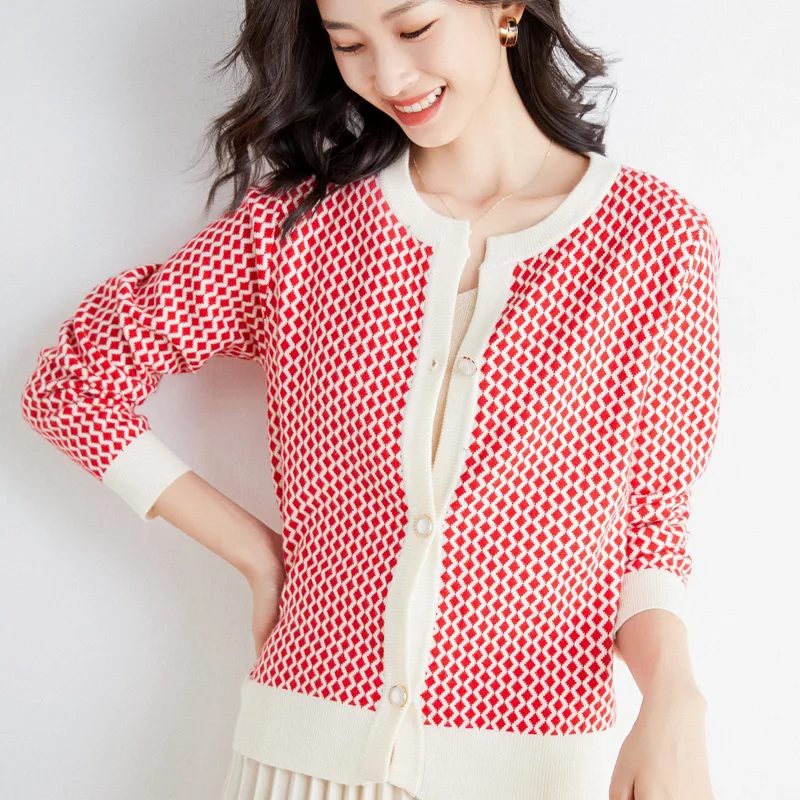 

Women's New Autumn And Winter Basic Sweater Bottoming Shirt Thick Loose Color Matching Coat Commuter Round Neck Knitted Cardigan