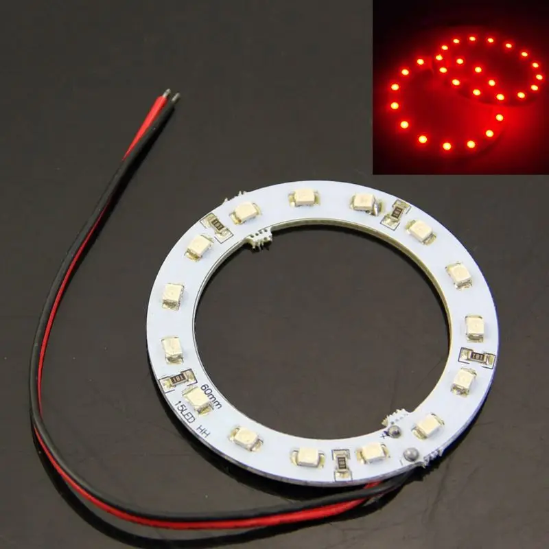 

2x12 в 60 мм 15 светодиодов 3528 Чип SMD Автомобильные глаза ангела ярко-красный кольцевой светильник Новинка