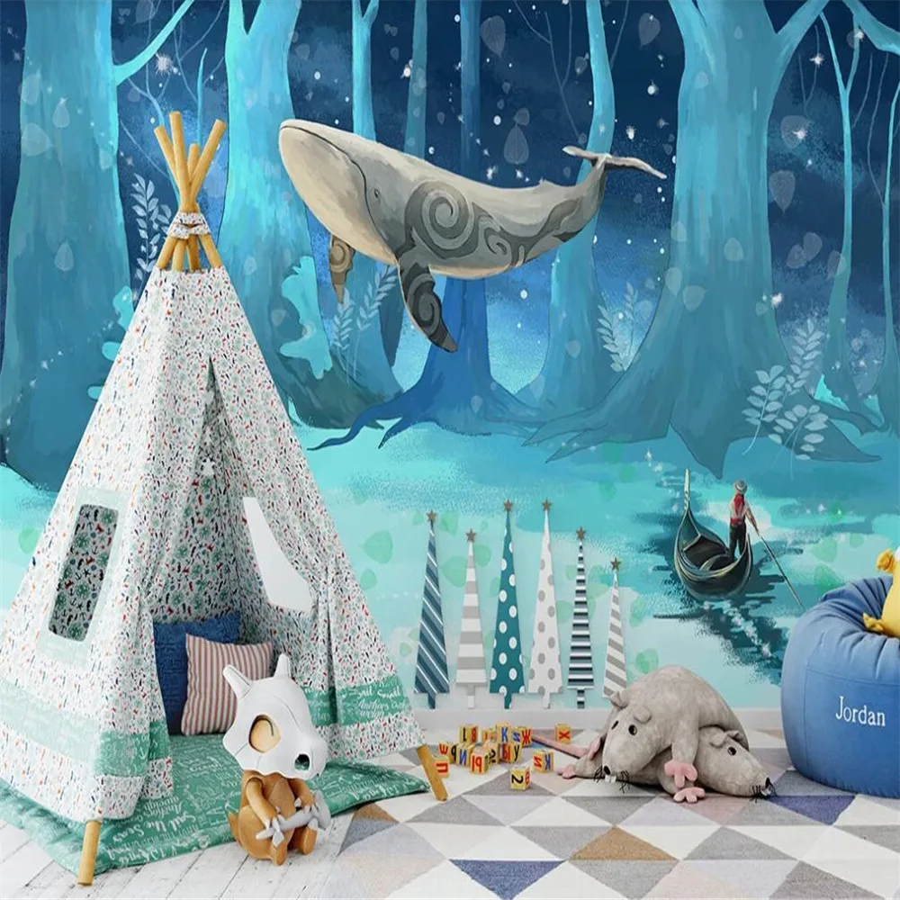 Milofi custom 3D wallpaper mural Nordic watercolor ocean whale children's room living bedroom background wall decoration pa |