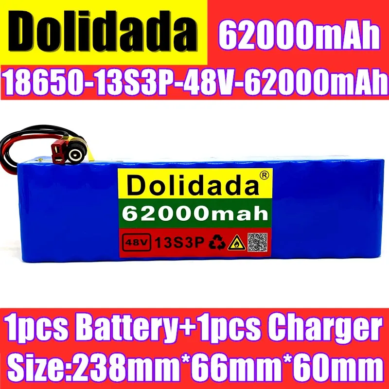 

18650 Battery 48V62Ah 1000w 13S3P 48V Lithium ion Battery Pack For 54.6v E-bike Electric bicycle Scooter with BMS+54.6V Charger
