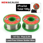 NEWACALOX 2 шт. 0,6 мм безсвинцовая Оловянная проволока, паяльная проволока Sn993 Pb007 Cu0.7 с флюсом 2.2%, канифольный сердечник, сварочная проволока, роликовый инструмент