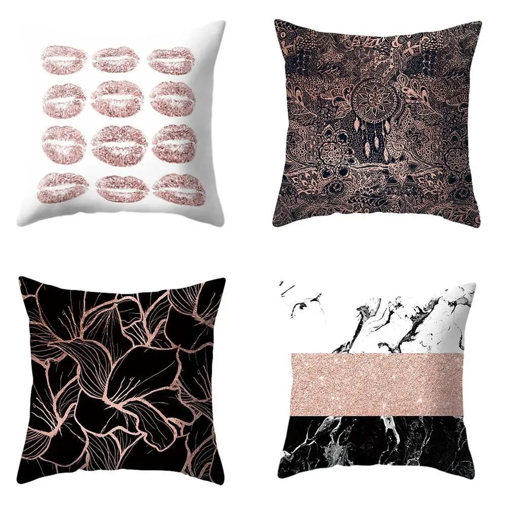 

Marble Geometric Rose Gold Decorative Pillow Case Polyester Cushion Cover Throw Pillow Sofa Decoration Pillowcase