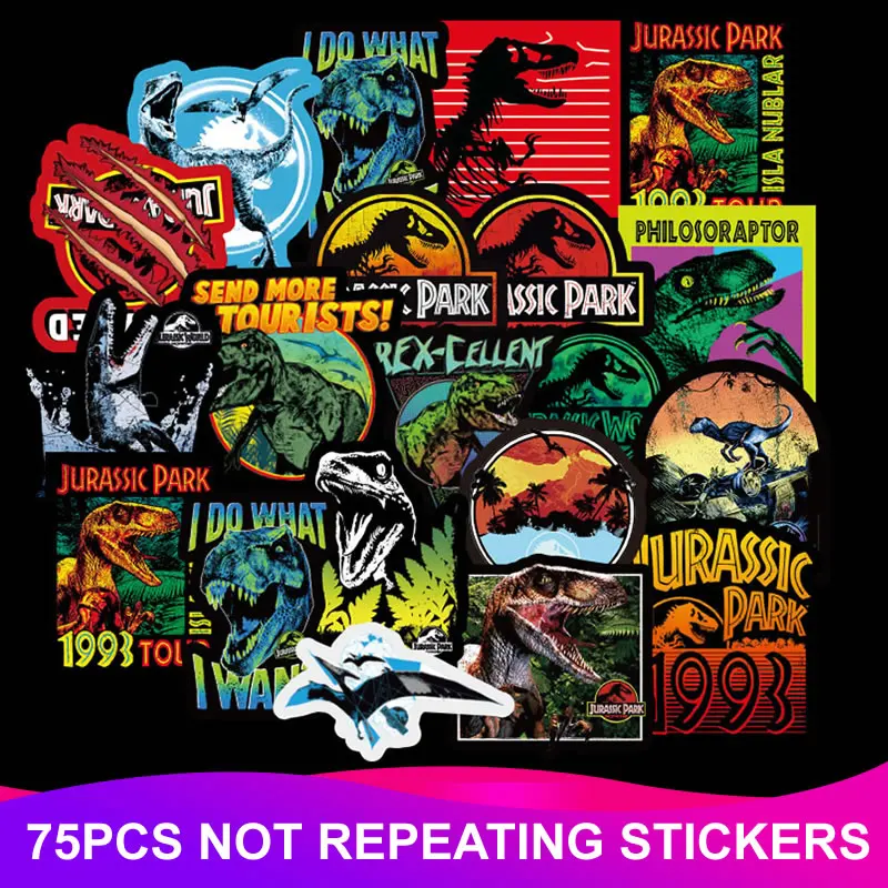 Jurassic Park 75ps 75 шт./упак. ПВХ Парк Юрского периода Динозавр стикер s скейтборд путешествия чемодан гитара ноутбук забавные Vsco сноуборд детские наклейки - Цвет: Jurassic Park 75ps