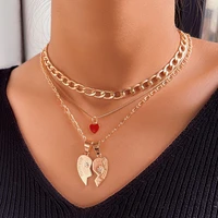 fashion golden broken heart pendant multilayer metal chain necklace for women enamel heart choker necklaces punk jewelry gift