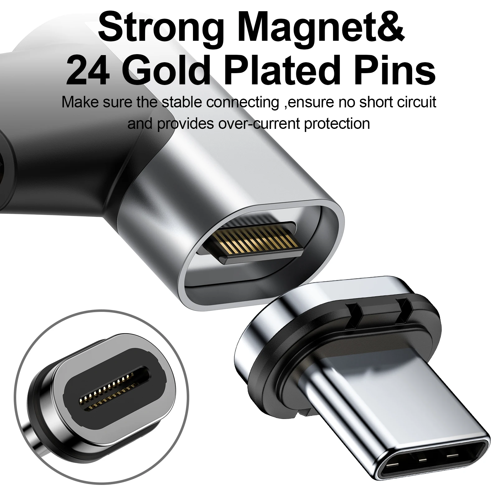 Adaptador de codo USB C de 24 Pines, convertidor de datos magn&eacute;tico de carga r&aacute;pida, sincronizaci&oacute;n de datos de 10Gbs, 100W, adecuado para m&aacute;s dispositivos tipo C-1