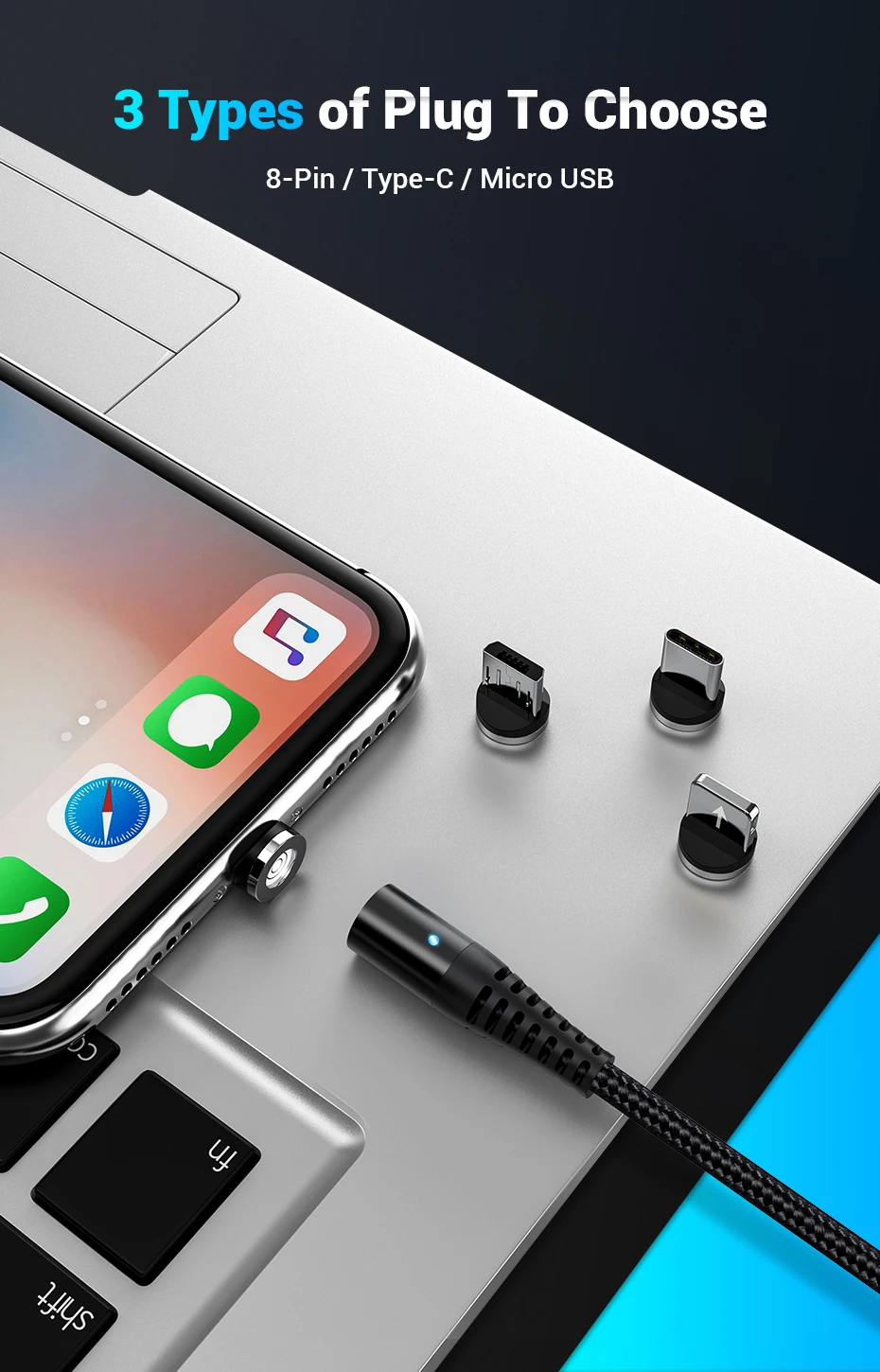 Магнитный usb-кабель TOPK для быстрой зарядки, кабель usb type-C, магнитный кабель для зарядки и передачи данных, кабель Micro usb 3A для iPhone, samsung, Xiaomi