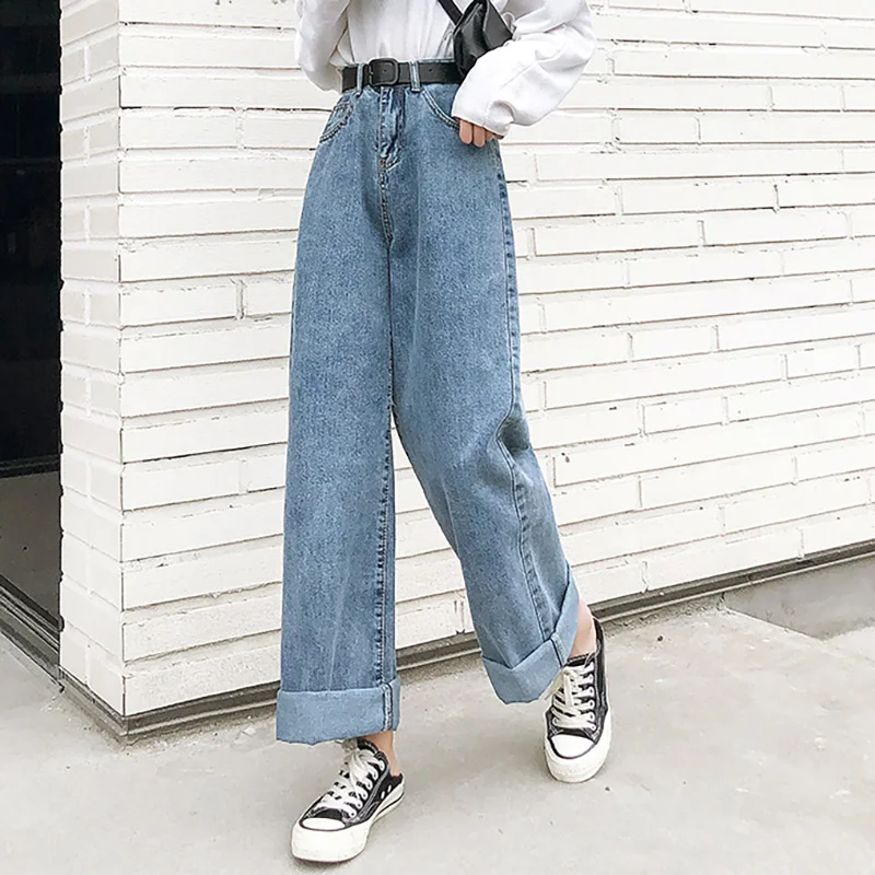 

Fashion Vintage Straight Denim Pants Autumn 2021 Female Women's High Waist Jeans Leisure Wide Leg Pants