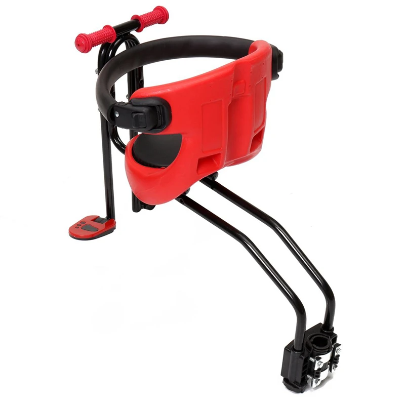 Детское сидение для горного велосипеда с передним креслом, подлокотниками, защитной перилой и педалями для велосипеда с диаметром колес до 5 дюймов.