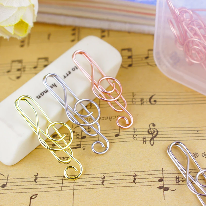 

20pcs Mini Rose Gold Note Paper Clips Decorative Gold Music Binder Shape Decor Stationery Supplies For Office Clips