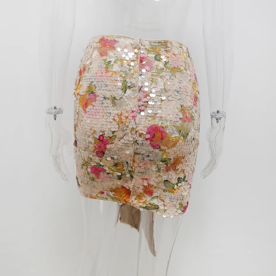 Женская Офисная мини юбка Amecire с цветочным принтом и блестками пикантные