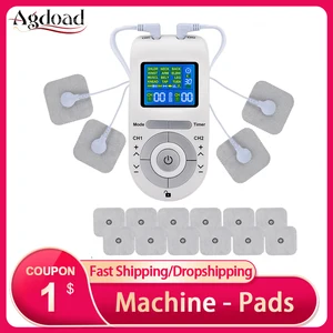 Электрическая массажная машина для облегчения боли в теле, 12 режимов, 4 электрода, прокладки, кабели