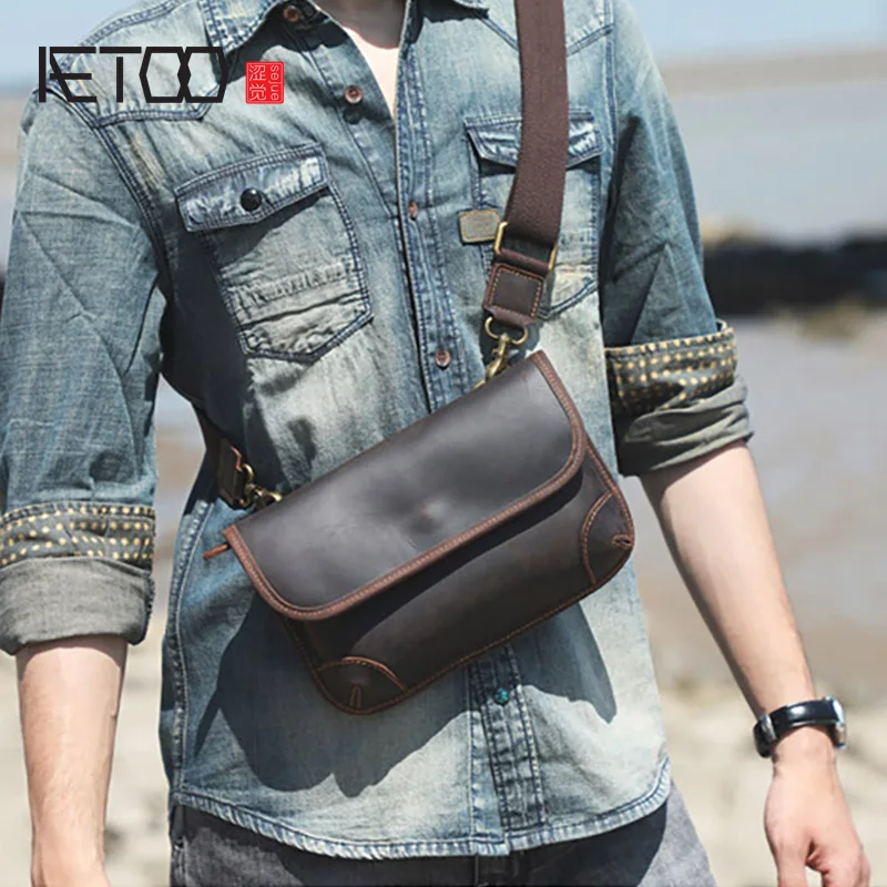 

Кожаная сумка-мессенджер AETOO для мужчин, Повседневная сумка через плечо из первого слоя кожи Крейзи Хорс