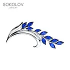 Брошь SOKOLOV из серебра с синими фианитами, Серебро, 925, Оригинальная продукция