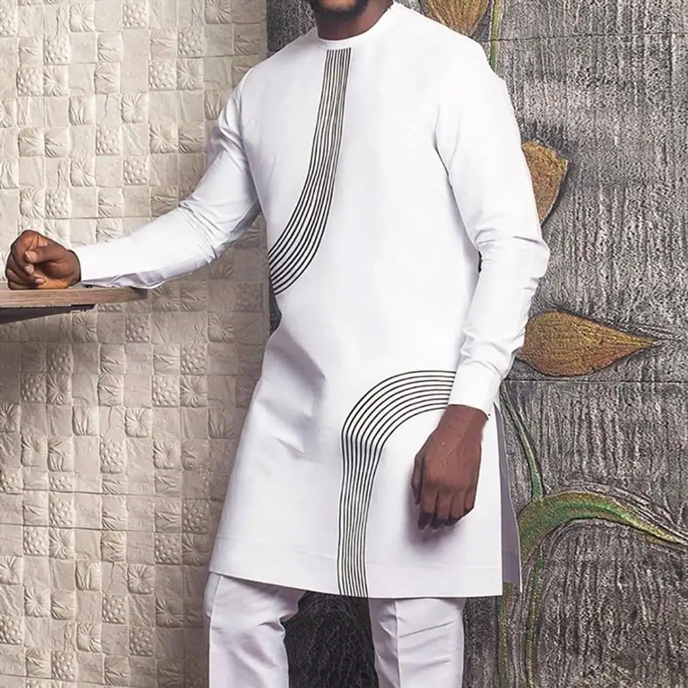 

Soft Fashion Side Split Casual Men Traditional Shirt Simple Traditional Shirt Long Sleeve for Music Event