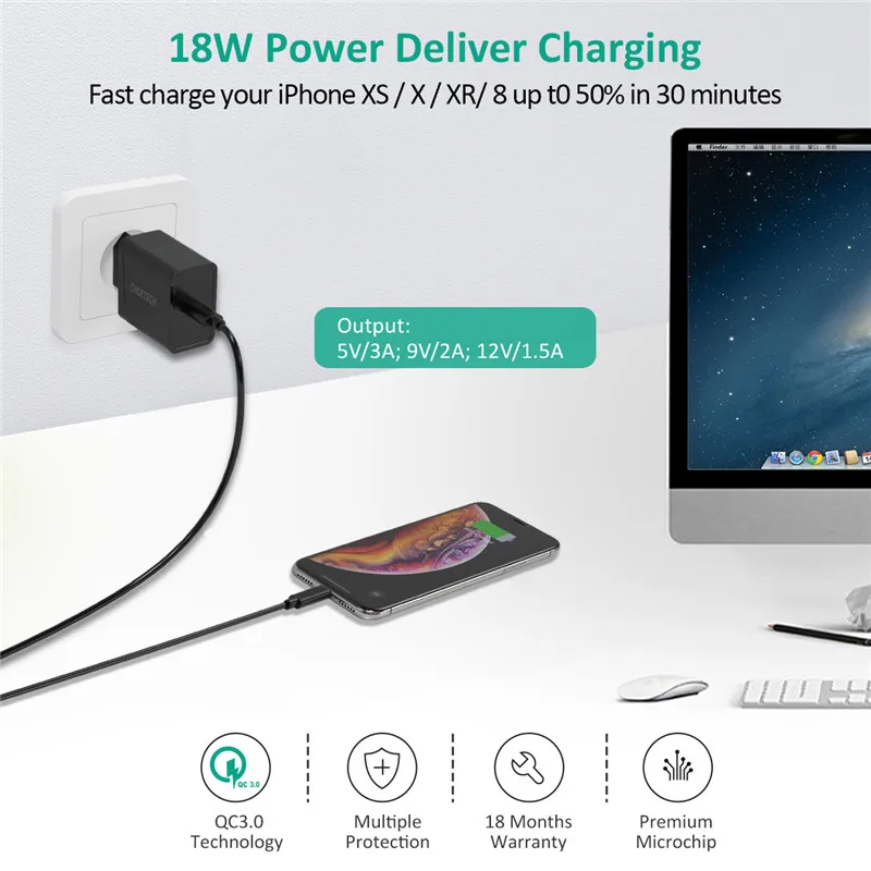 CHOETECH Зарядное устройство USB type-C, 18 Вт, штепсельная вилка европейского стандарта, быстрая зарядка USB C PD, настенное зарядное устройство USB для samsung, зарядное устройство для мобильных телефонов