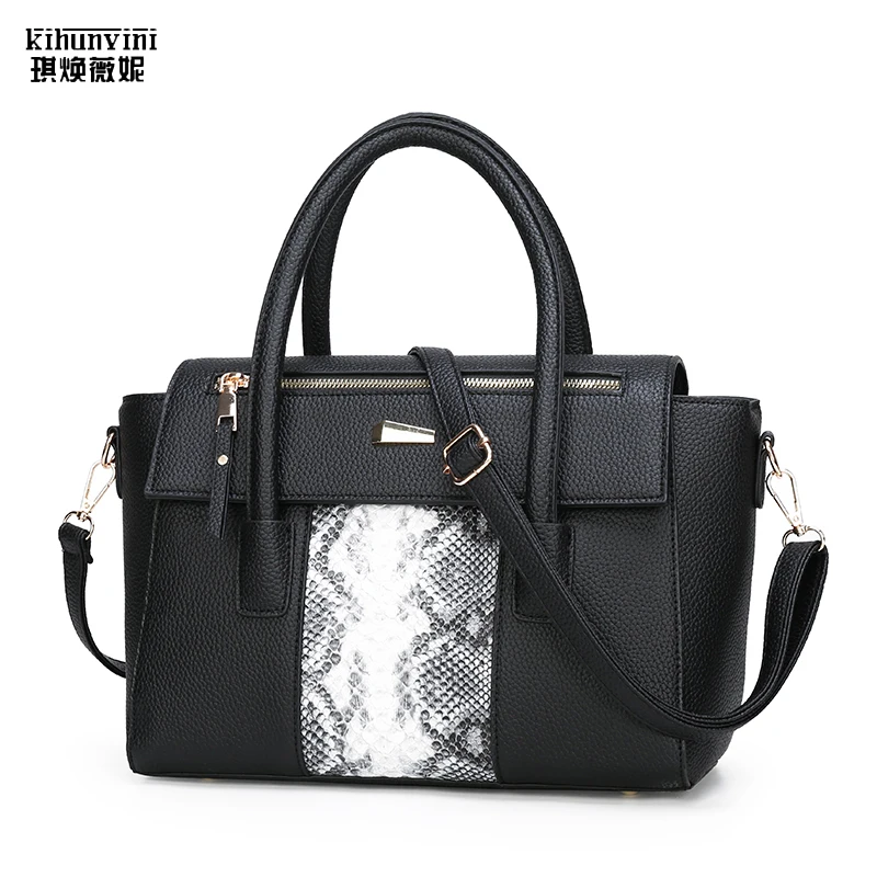 

KIHUNVINI модная женская сумка змеиная черная кожаная сумка Горячая Женская сумка через плечо сумка-мессенджер 2020 новая ручная сумка